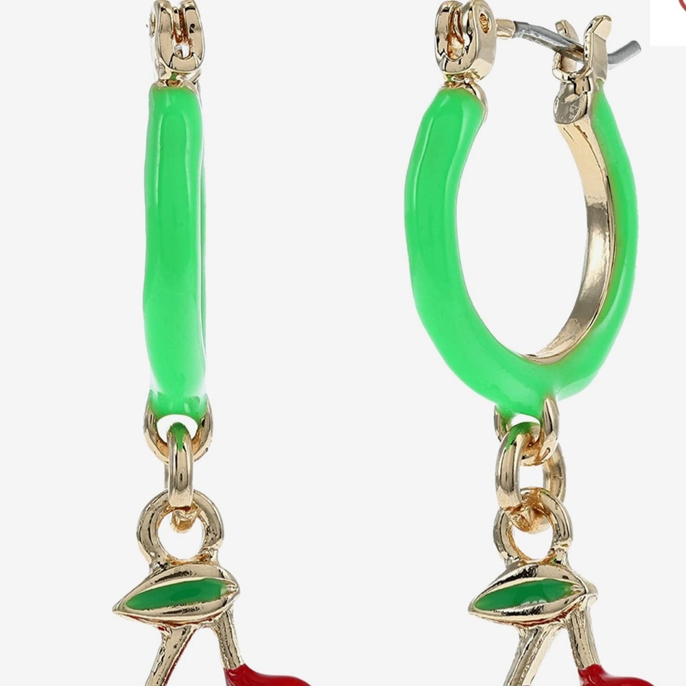 New Betsey Johnson Cherry Huggie Earrings - Picture 3 of 8